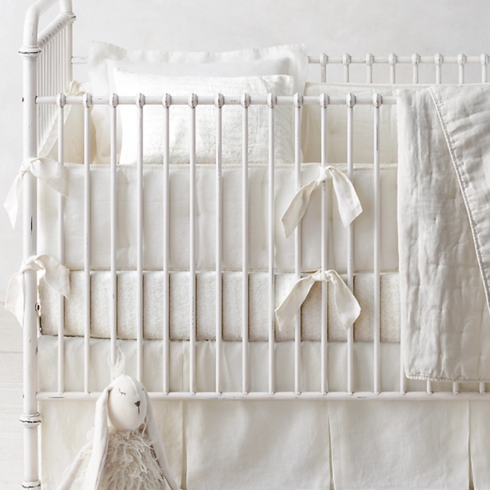 Restoration Hardware Ivory Washed Linen Crib Bumper